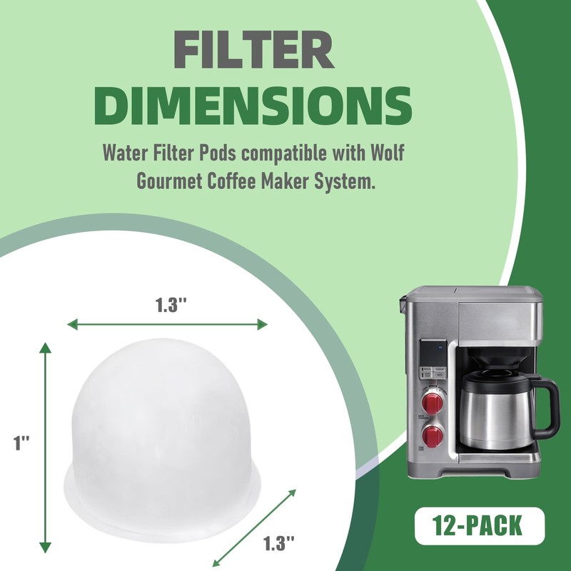 12-Pack Water Filter Pods for Wolf Gourmet Coffee Maker, Replacement