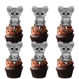 18pcs Glitter Dessert Cupcake Topper Pick for Cute Little Animal Snow Leopard Theme Decor Supplies Baby Shower Men Women kids Happy Birthday Party Decoration