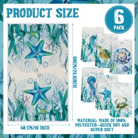 Set of 6 Beach Kitchen Towels Sea Themed Dish Towels Beach Cloth Tea Towel Turtle Nautical Kitchen Towels, Hand Towels, Tea Towels, Housewarming Gift for Home, Hand Towels for Kitchen