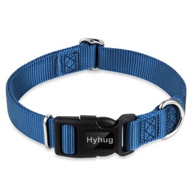 Hyhug Pets Solid Color Classic Regular Heavy Duty Basic Collar for Large Breeds Dogs, Unique Design Adjustment Triglide Slide (Buckle) Can Attached Name Tag Accessories. (Large, Classic Blue)