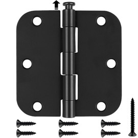 Estmoon 50 Pack 3.5 x 3.5 Inch Rounded Door Hinges Matte Black, 5/8" Radius Interior Door Hinges Heavy Duty Bifold Residential Hinges for Bathroom Door/Bedroom Door/Exterior Door/Internal Door,6 Holes