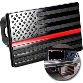 ZONETECH American Flag Hitch Cover – Metal US Trailer Hitch Cover – Fits 2” Receivers Black with Red Line USA