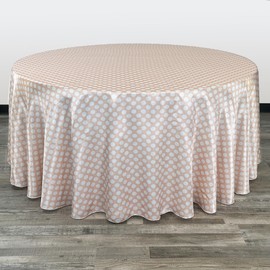 YOUR CHAIR COVERS - 132 inch Round Satin Tablecloth Peach/White Polka Dots, Round Table Linens for 6 ft Round Banquet Tables
