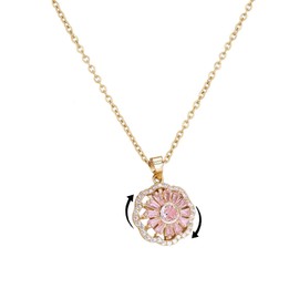 IQIC Gold Pink Flower Necklace for Women Fidget Necklace Cute Necklaces Adjustable Spinning Fidget Necklaces Rotatable Crystal Jewelry (DGold Pink Flower)