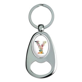 GRAPHICS & MORE Letter Y Floral Monogram Initial Keychain Chrome Metal Spinning Oval Bottle Opener