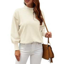 WEACZZY White Sweaters for Women 2024 Fall Fashion Mock Neck Long Sleeve Lightweight Loose Knitted Pullover Sweater Tops Cream M