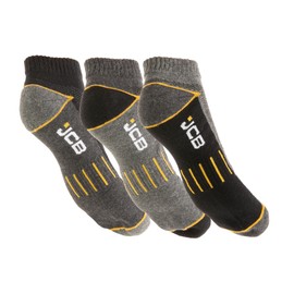 JCB Socks | Mens Work Socks | Panels for Heel & Toe, Cushioned Terry Loops, Ribbed Leg Support | Heavy Duty Work Socks Mens 6-11 | Trainer Liners Ankle Socks | 3 Pairs