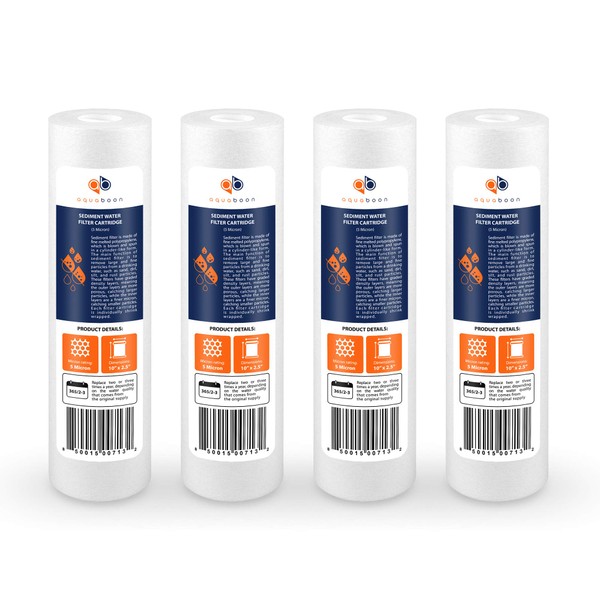 Aquaboon 4-Pack of 5 Micron 10" Sediment Water Filter Replacement