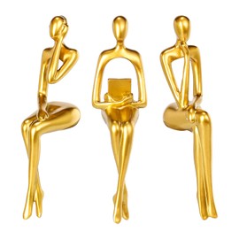 BMLCGJ Thinker Statue Gold Decor Abstract Art Sculpture, Golden Resin Collectible Figurines for Home Living Room Office Shelf Decoration,Great Gifts Ideas (Sitting Posture-Gold)