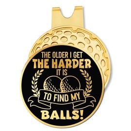 Hafhue The Older I Get The Harder Black Gold Golf Ball Marker with Hat Clip, Funny Golf Accessories and Golf Gifts for Men Women Grandpa, Birthday Christmas Retirement Gift for Golfer Golf Lover