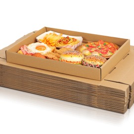 Maxdot 100 Pack Cardboard Food Trays Kraft Corrugated Catering Paper Trays Bulk Reusable Cookie Serving Platters for Party Food Delivery, 15 x 12 x 1.75 Inch