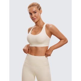 CRZ YOGA Women's Strappy Sports Bras Fitness Workout Padded Yoga Bra Criss Cross Back White Apricot X-Large