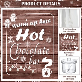 Meanplan 52 Pcs Christmas Hot Chocolate Bar Cocoa Bar Supplies 8 Acrylic Jars with Spoons 1 Hot Cocoa Stand Sign 24 Round Stickers 18 Tent Cards for Xmas Winter Party Supplies(Brown)