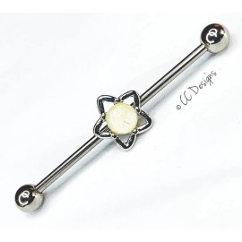 Unbranded 14g Silver White Synthetic Opal Star Industrial Barbell (H90)