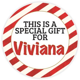 This is a Gift for Viviana - 10 Pack Circle Stickers 3 Inch - Candy Cane Merry Christmas Gift Tag Present Tree Holiday Custom Name Santa Claus