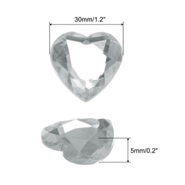 MECCANIXITY 20 Pcs Acrylic Heart Rhinestone 30mm Flat Back Plastic Gems Jewelry Stickers for Craft Bead Face Painting Costume Jewelry Making Clear Grey