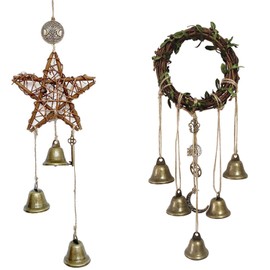 Handmade Witchcraft Chimes - Featuring Witch Bells and a Pentagram Design for Wiccan Decor and Door Protection - Set of 2