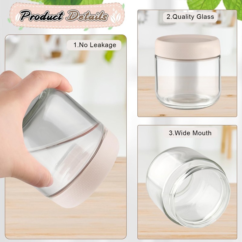 6 Pcs 300ml/10oz Glass Jars Wide Mouth Glass Food Storage