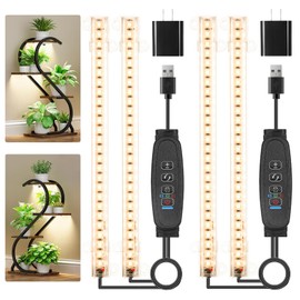 8.6'' Mini Two Strip Growing Lamp for Indoor Plants, 3000K Full Spectrum LED Grow Light Strips with Auto ON/Off 3/9/12H Timer & 10 Dimmable Levels for Green House Succulent (2 Head×2 Pack)