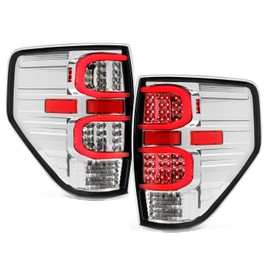 KUAFU Pair Tail Light Assembly Compatible with 2009-2014 Ford F150 F-150 LED Tube Bar Running/Brake/Turn Signal/Parking/Reverse Light Driver & Passenger Side (Clear Lens)