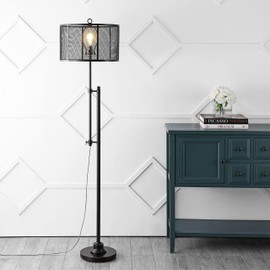 64.5" Modern Industrial Iron Height-Adjustable Led Floor Lamp Black Contemporary Transitional Bulbs Included