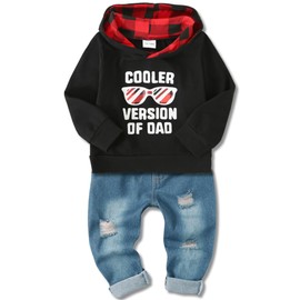 YALLET Toddler Baby Boy Clothes, Long sleeve Letter Hoodies Top+Ripped Denim Pants 2pcs Fall Winter Outfit Sets