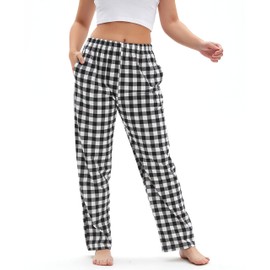 Magicmode Womens Pajama Pants Soft Cotton Sleep Lounge Pant Elastic Waist Pajama Bottoms Black M