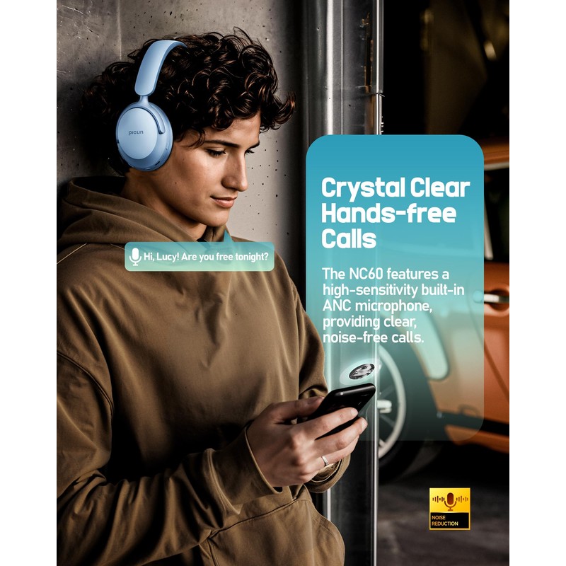 Picun NC60 Hybrid Active Noise Cancelling Headphones, Foldable Wireless Over