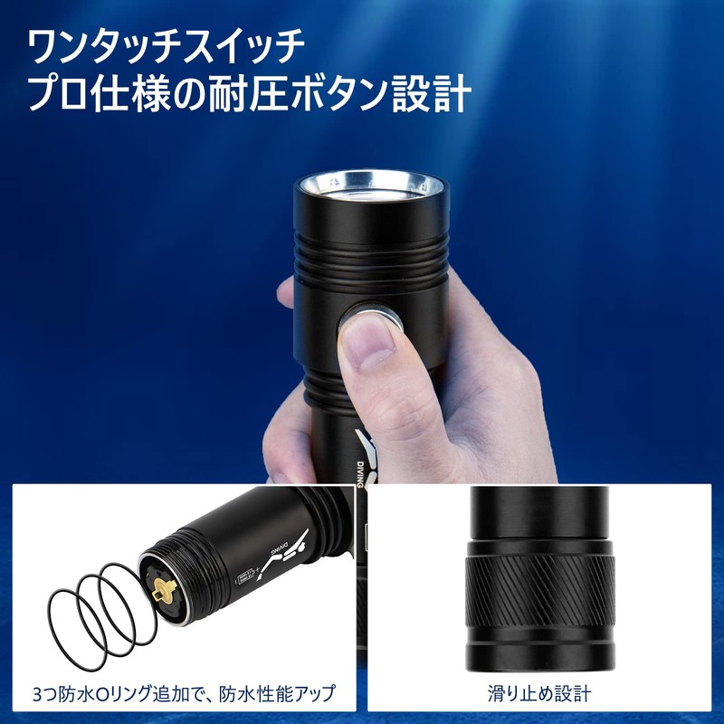(Newest Model/2-Color Light Source) Diving Light, Underwater Light, 2600 Lumens,