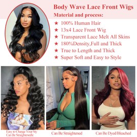 BEAUDIVA 13x4 Body Wave Lace Front Wigs Human Hair Pre Plucked 180% Density HD Transparent Lace Frontal Wigs Human Hair for Women Glueless Wigs Human Hair 24Inch