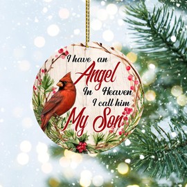 PickGift Christmas Ornament Son Wooden, Angel in Heaven, Memorial for Loss of Son, I Have an Heaven Call Him Gifts Sympathy Gifts, Ornaments, Gold,red