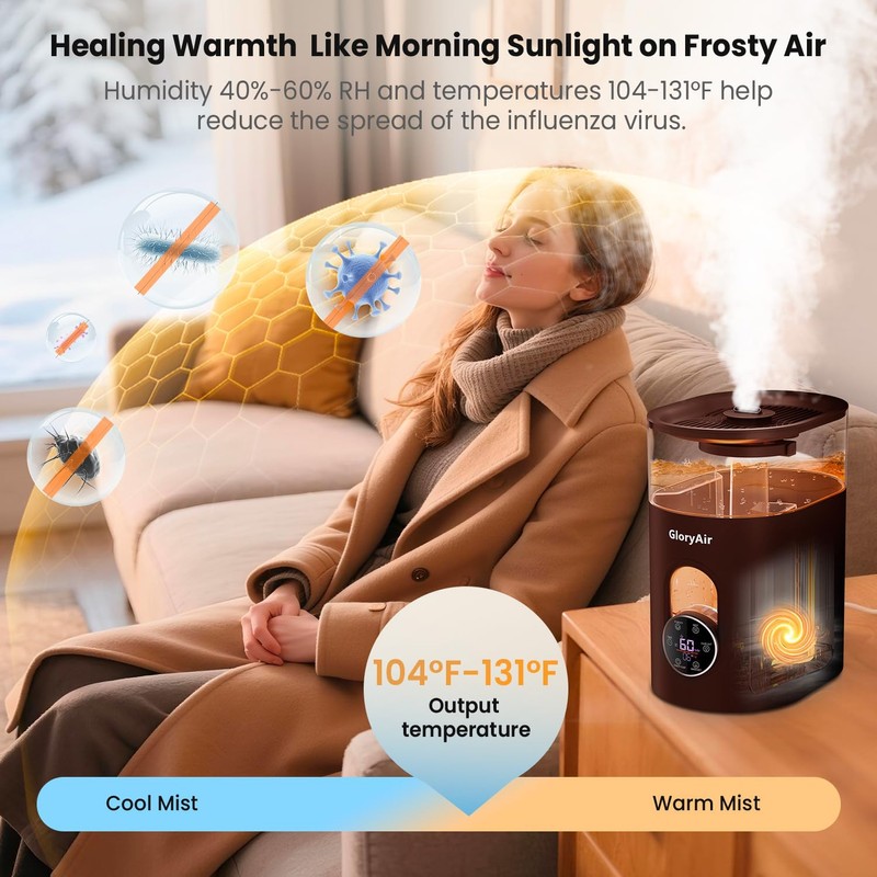 Humidifiers for Bedroom Large Room -GloryAir 6L Cool & Warm
