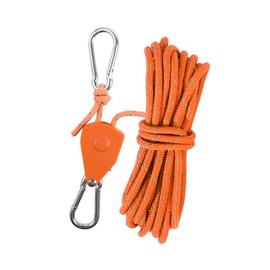 NUZAMAS Set of 2 Reflective Camping Rope 4m Tent Guy Ropes with Pulley 4mm Tent Guide Cord With Adjuster For Outdoor Camping Hiking Awning Tents Orange