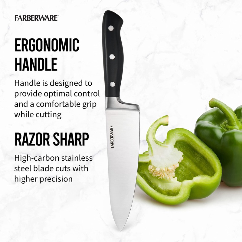Farberware Edgekeeper 8-Inch Forged Triple Riveted Chef Knife with Self-Sharpening