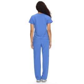 COZYFIT Scrubs for Women Set Medical Uniform - V-Neck Top & Straight Leg Pants with 9 Pockets, Wrinkle-Resistant Unisex Workwear, Ceil Blue, 2XL