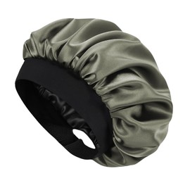 Hat Hut Satin Bonnet Silk Bonnet Sleep Cap for Women Hair Bonnet for Curly Hair Sleeping Adjustable Wide Band Double Layer (US, Alpha, One Size, Olive Green)