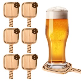 Taimimy Pickleball Drink Coasters,6/Pack,Pickleball Gift,Funny Coasters Gifts for Pickleball Lovers,Paddle Shape with Handle, Varnished Finish