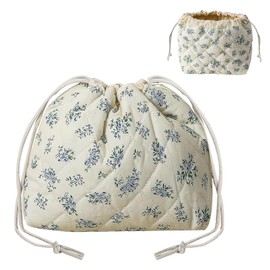 Lyssiatina Drawstring Cosmetic Bag, Blue Flower, 6.9*6.7*3.9inch