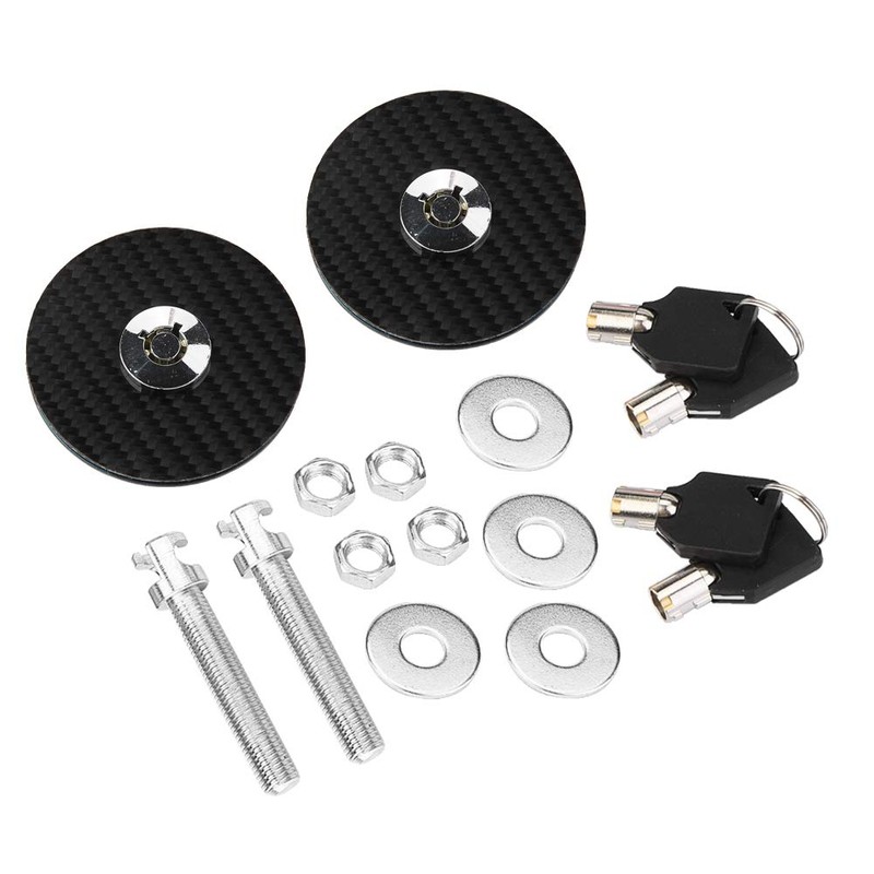 Hood Lock, 2pcs Car Universal Carbon Fiber Engine Hood Cover