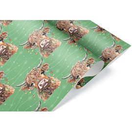 Cute Christmas Light Cow Wrapping Paper, Barn Animal Lover Holiday Gift Wrap, Cattle Rancher Livestock Xmas Decor (One 20 inch x 30 inch sheet)