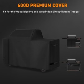 Heavy Duty 600D Polyester Cover Compatible with Traeger Grills BAC776 Woodridge Pro and Woodridge Elite Grills Replacement Covers Full-Length All Weather Grill Accessory
