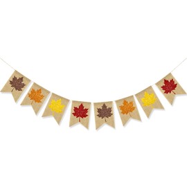 AnyDesign Fall Burlap Banner Glitter Maple Leaf Banner Pre-Assembled Rustic Bunting Garland Hanging Decorations for Autumn Thanksgiving Day Party Decoration Home Baby Shower Birthday Supplies