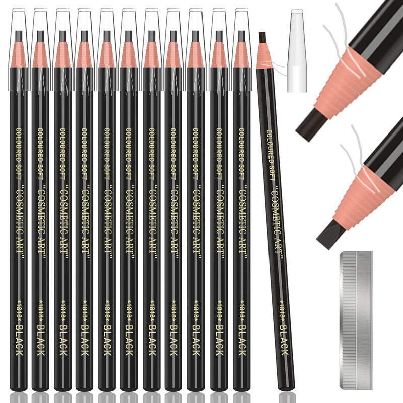 12 Piece Black Colour Waterproof Eyebrows Pencil Tattoo Makeup And