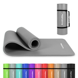 MSPORTS Thick Yoga Mat Premium Non Slip – Extra Comfortable Exercise Mat for Home Workouts, Pilates, Stretching & Gym – Cushioned NBR Foam, Yoga Mat with Strap, for Women & Men (Grey, 74.5 x 40 x 0.6 in)