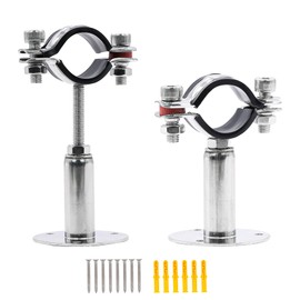PEROMI 2 Pack Pipe Supports,304 Stainless Steel Wall Mount Ceiling Mount Pipe Bracket Clamp Ring Hanger with Screws for Pipe OD 15-19mm, Bracket Adjustable Height 50-100mm