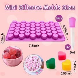 3Pack Heart Silicone Candy Molds Mini Valentine Chocotale Baking Mold for Gummy, Wax Melts, Jelly, Ice Cube, Candle, Handmade Treats with 1Pc Dropper Purple