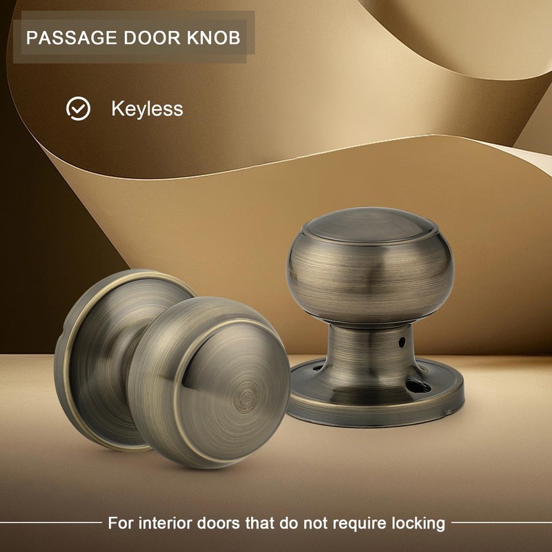 Probrico 6 Pack Door Knobs Interior Antique Brass, Closet Door