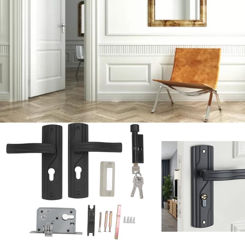 Yitre Bedroom Door Lock Set, Universal Black Door Handle Lock