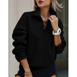 PRETTYGARDEN Womens Half Zip Sweatshirts Fleece Hoodies 2024 Trendy Long Sleeve Pullover Tops Fall Winter Outfits with Pocket (Black,S)