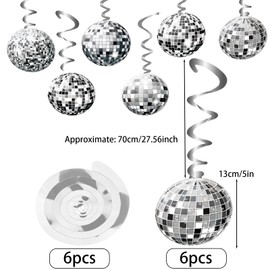 Qwrqwr 18PCS 70s Party Decorations Set Disco Ball Hanging Decor with Retro Garland Silver Swirl Themed Birthday Accessories (Silver)